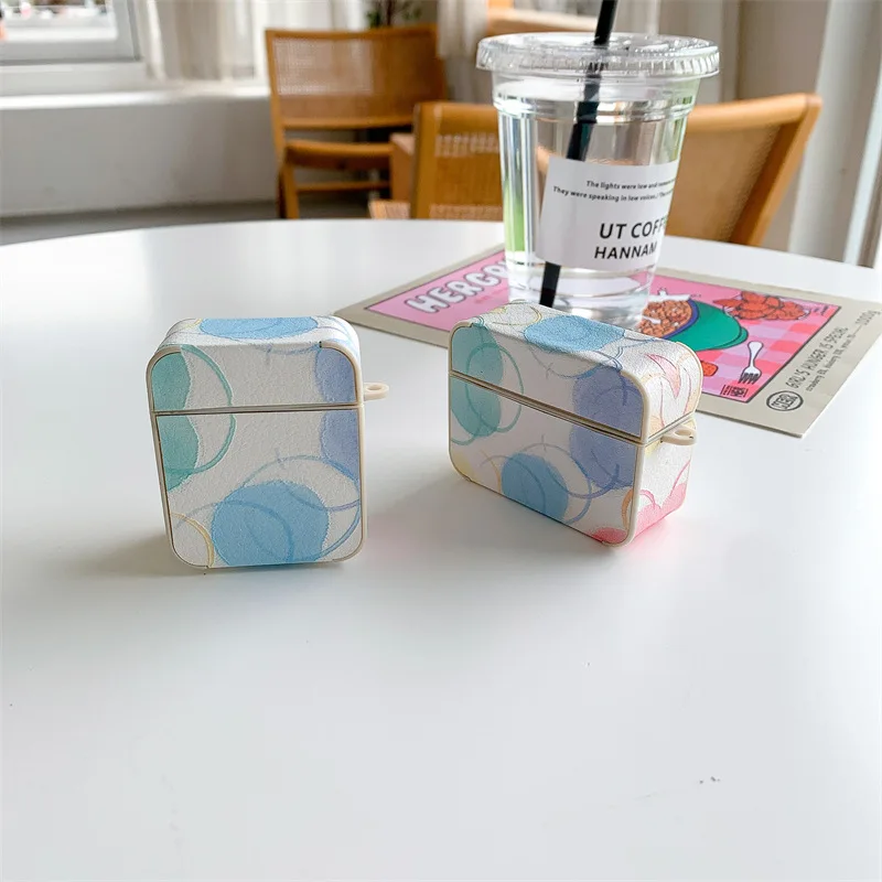 

PU Leather Colorful Blue AirPods 1 2 3 Pro Case Cover iPhone Bluetooth Earbuds Accessories Airpod Case Air Pods Case