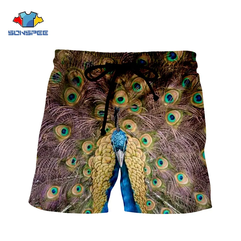 

SONSPEE3D printed camouflage peacock Harajuku summer men's shorts sports casual ladies pants colorful fashion gorgeous peacock