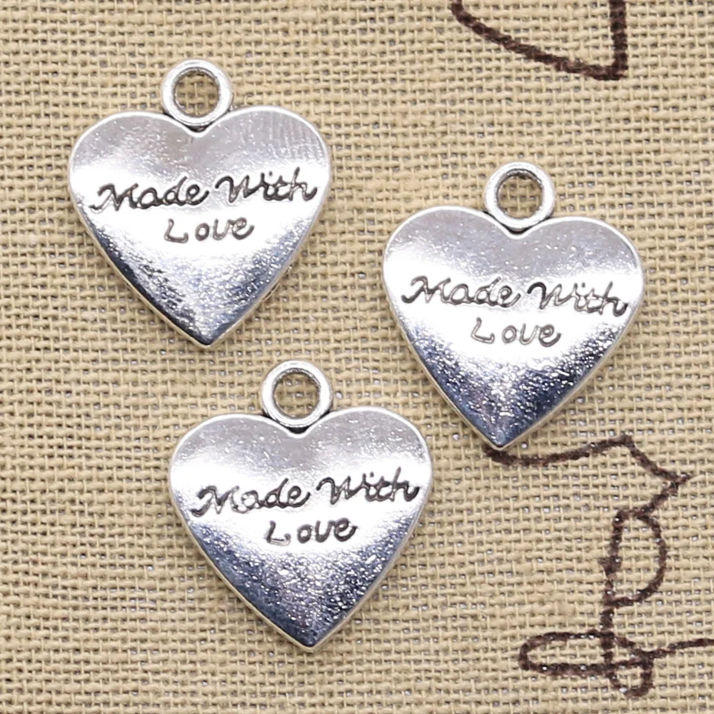 

8pcs Charms Heart Made With Love 19x17mm Antique Silver Color Pendants Making DIY Handmade Tibetan Finding Jewelry