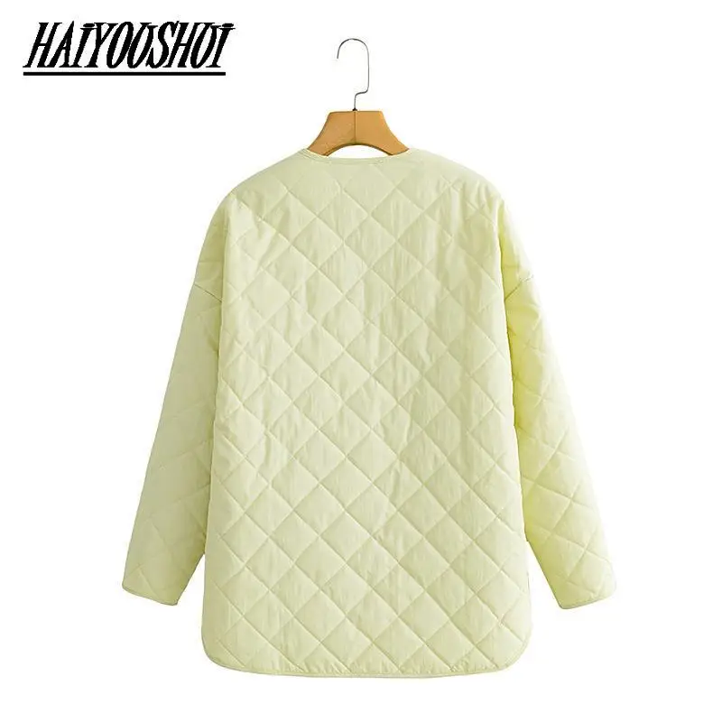 Women 2021 Fashion Single Breasted Loose Padded Jacket Coat Vintage Long Sleeve Female Outerwear Chic Tops