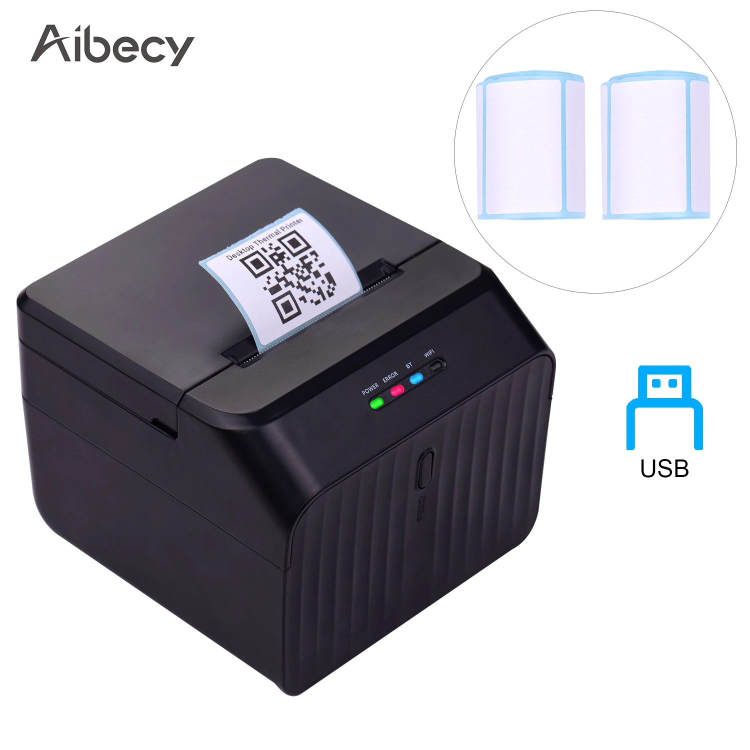 Настольный термальный принтер Aibecy для этикеток 58 мм проводной штрих-кодов USB