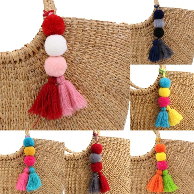 

1 PC Handmade Pom Pom Colorful Tassel Keychain Bag Charms Gradient Colors Key Holder Boho Jewelry Accessories Gift For Women