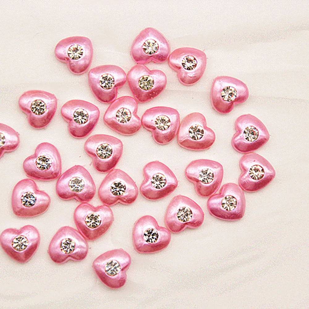 

50pcs13mmABS imitation pearl half-faced peach heart with diamonds handmade DIY love accessories