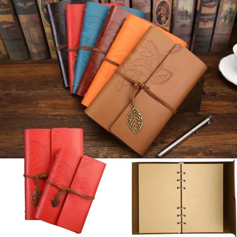 

Retro Book Journal Travel Leather Notebook Sketch Books Leaves Vintage Refillable Lesf Book Classic Sketchbook Portable