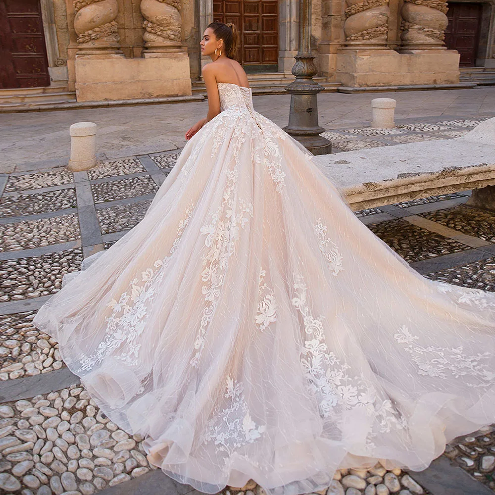 

Robe De Mariee Strapless Wedding Dress Vintage Trouwjurk Lace Up Back Luxury Abito Da Sposa Off the Shoulder Suknia Slubna