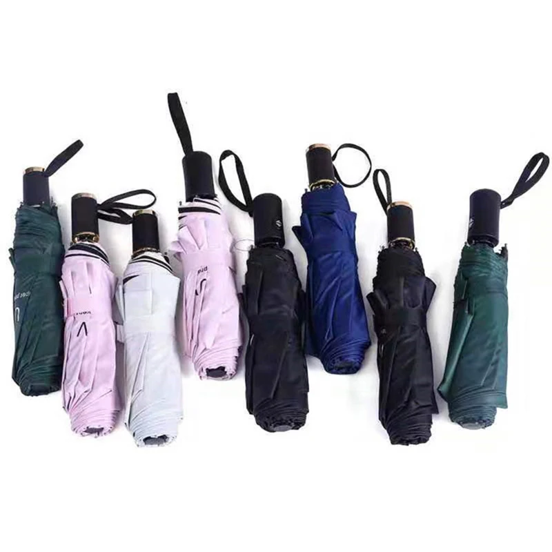 Женский утолщенный Зонт от дождя складывается в три раза с черным клеем