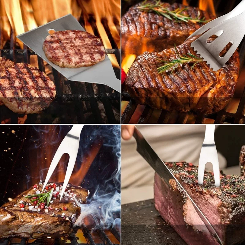 

20pcs Outdoor Camping Cooking Tool Set Stainless Steel Barbecue Tool BBQ Combination Grill Fork Pliers Knife Brush Spatula