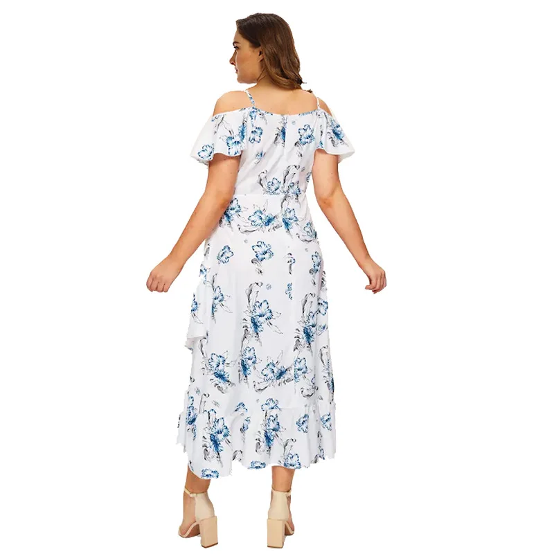 

TUHAO Irregular Flower Dresses V-Neck Sexy Beach Style High Waist Women Summer Midi Vestidos HC255