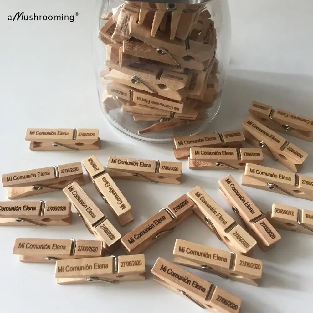 

Wholesale Birch Wood Mini Clothespins 500pcs Custom Engraved Wooden Clips Home School Bar Art Craft Decor Photo Paper Display