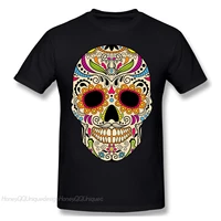 mexican sugar skull funny 2021 new arrival tshirt mexican color skull unique design crewneck cotton for men shirt