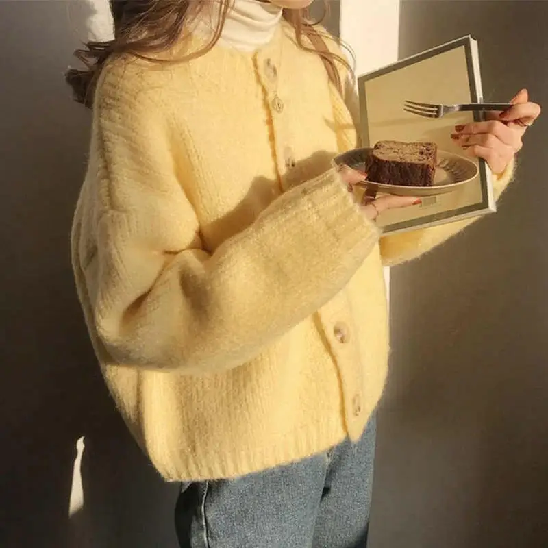 

Autumn Winter Cardigan Sweater Female Loose Solid Long Sleeve Ladies Tops Streetwear Long Sleeve Knitted Cardigan Mujer Q4565