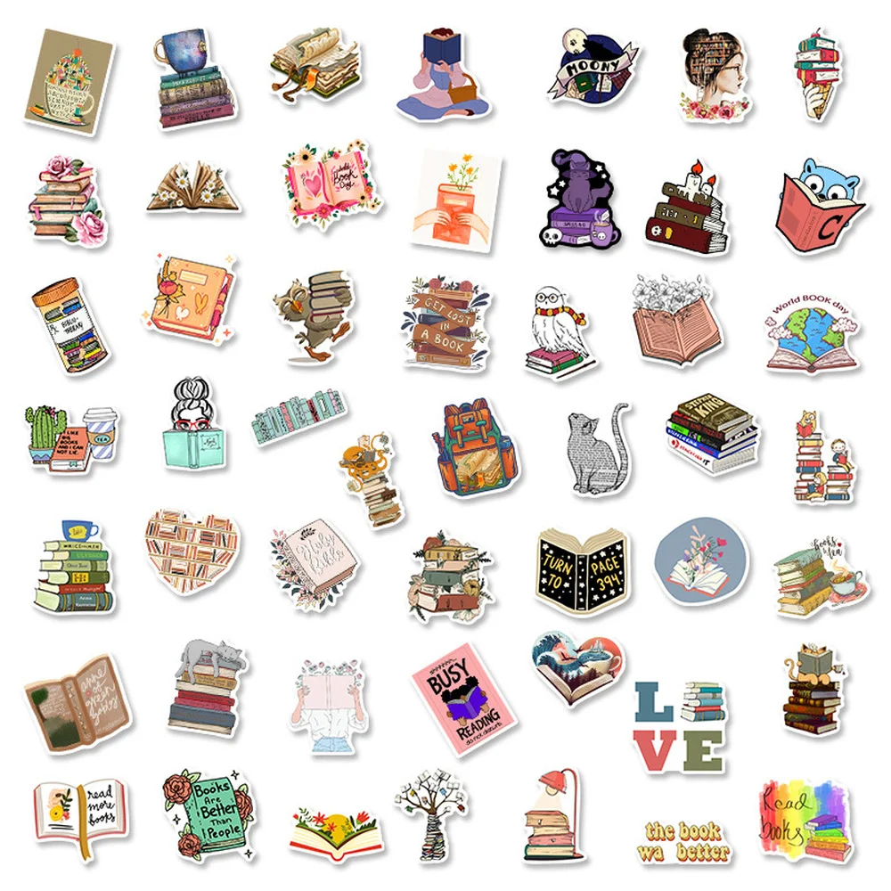 

10/50PCS Diary Book Reading Cartoon Graffiti Reading Book Stickers Decal Notebook Luggage Car Sticker Decorative Toys Wholesale