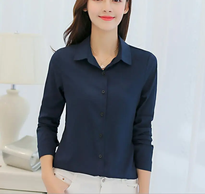 

Women's fashion long-sleeved lapel ladies cardigan Korean shirt