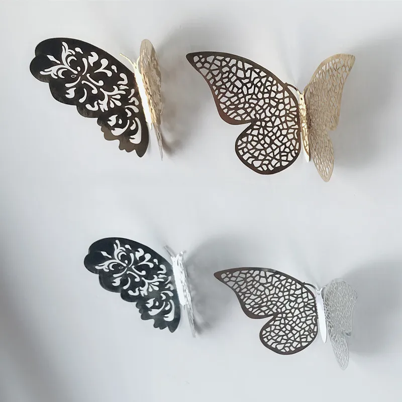 Ажурная 3D Наклейка на стену металлическая Золотая Бабочка наклейки дизайн