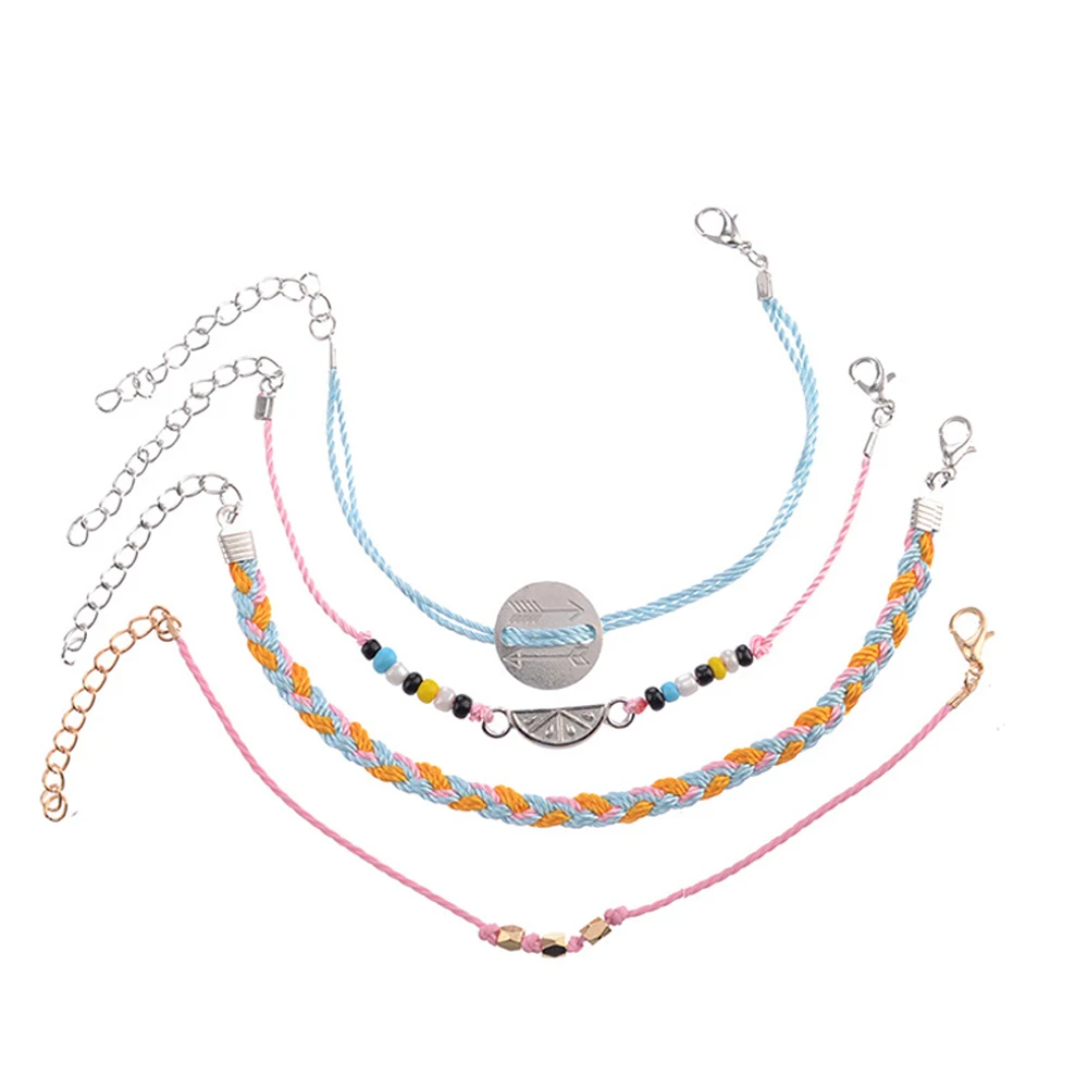 4 шт./компл. Женская мода стрелка арбуз бисером веревка плетеный браслет пляж