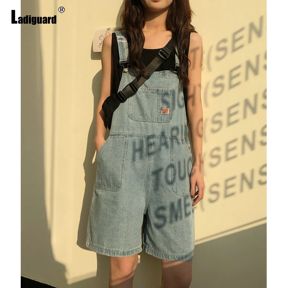 2022 European Style Fashion Jeans Playsuits Sexy Women Suspending Denim Romper Loose Wide Leg Overalls Short Demin Jumpsuits