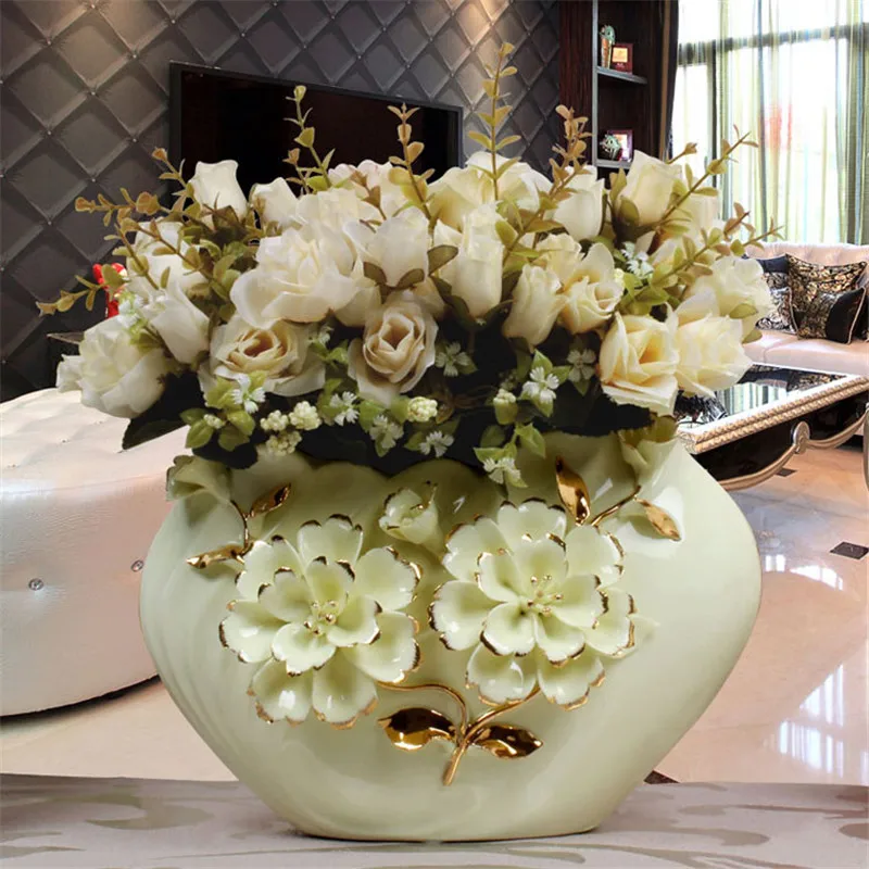 

EUROPEAN CERAMICS FLOWER VASE EMBOSS FLOWER TABLE FLOWER RECEPTACLE ART SCULPTURE HOME OFFICE DECORATION ORNAMENTS R2712