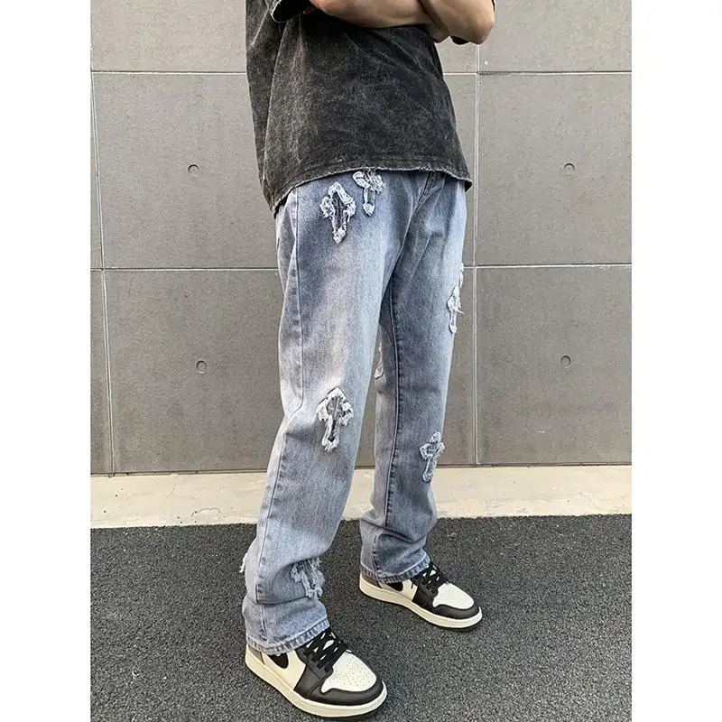 

Men Streetwear Baggy Jeans Trousers Cross Hip Hop Mens Loose Jeans Pants Women Oversized Boyfriend Jeans Denim Jeans