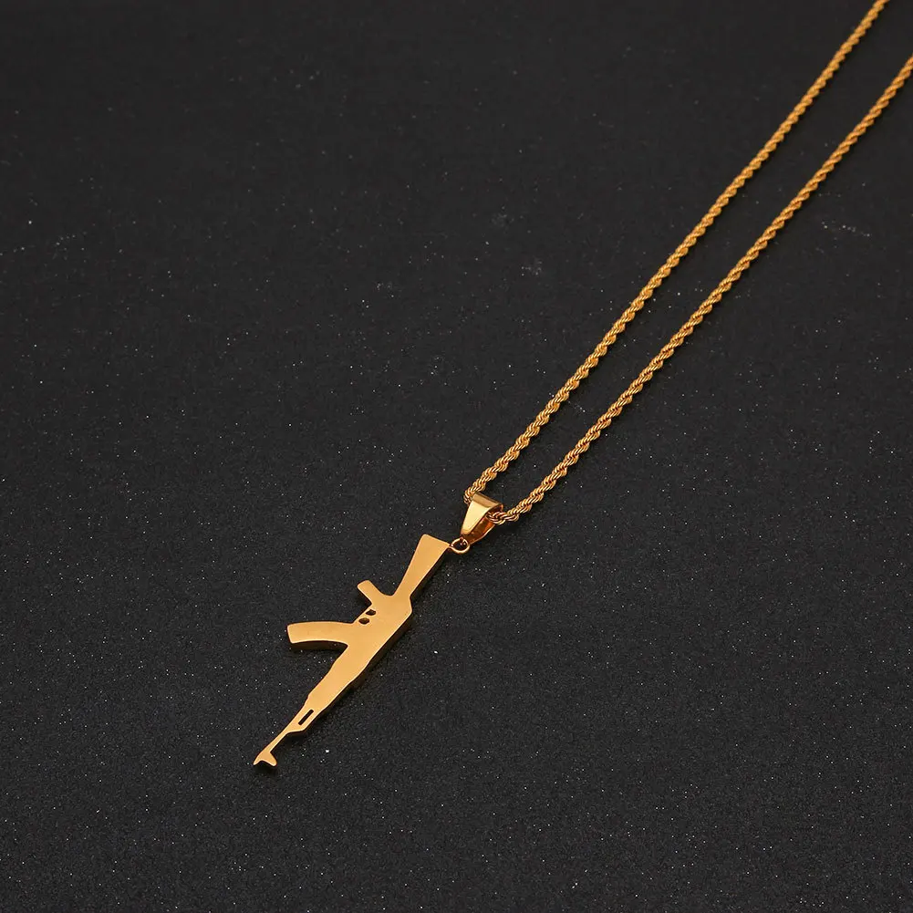 

Europe &United Hip Hop Ice Cube Zircon Fashion AK47 Pendant Necklace Women Men Steam Punk Bling Gold Long Chain Necklace Jewelry