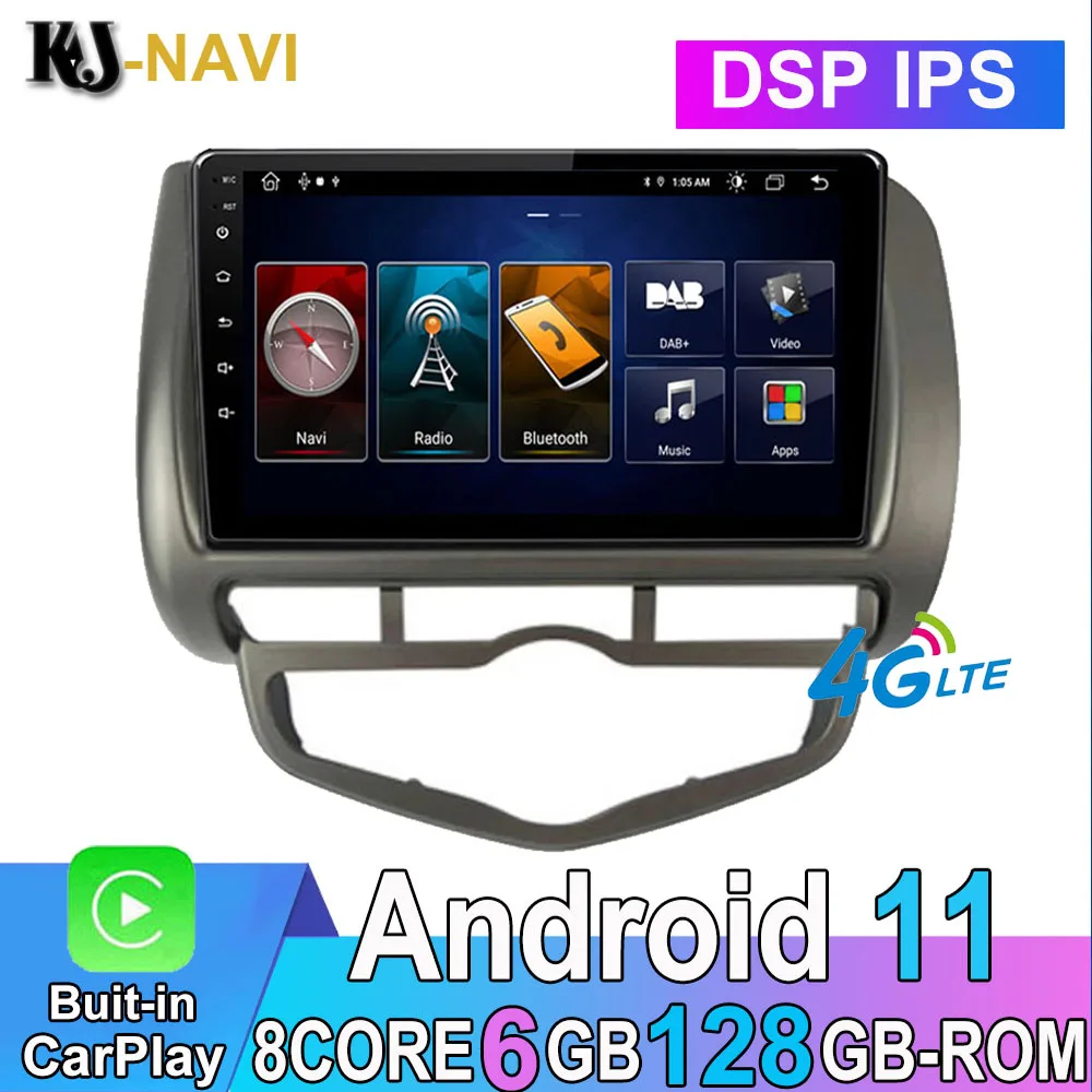 

Мультимедийный видеоплеер Carplay 9 ''4G + WiFi навигация GPS DSP RDS автомобильное радио Android 11 для Fit Jazz 2004 2005-2007 без DVD