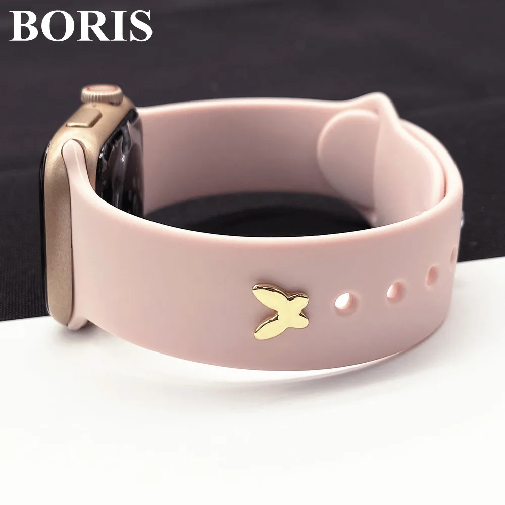 DIY Ornament For Apple Watch Band For Silicone Strap Metal Charm Decorative Ring Accessories For iWatch Series For Samsung Watch