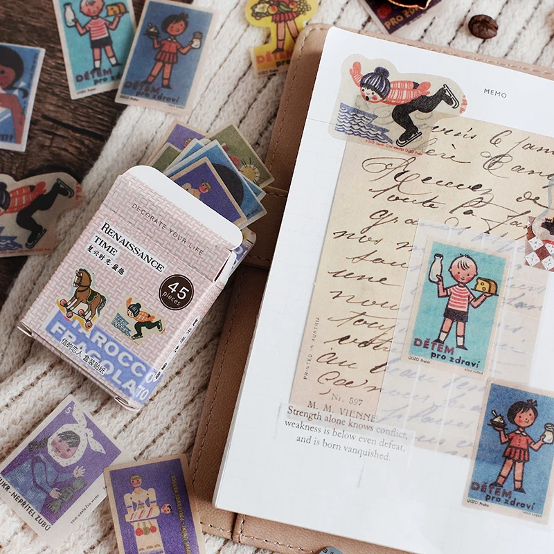

45pcs/box Vintage Diary Album Sticker Renaissance Time Series Bullet Journal Decorative Washi Stickers Scrapbooking Stick Label