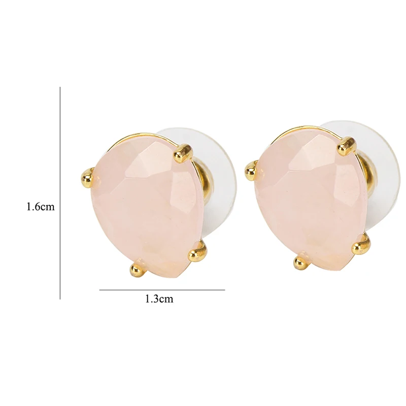 

Natural Stone Oval Stud Earrings Pink Crystal Black Onyx Gold Color FashionEar Jewelry For Women Earring Gift