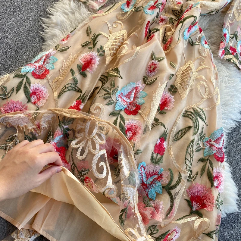 Женское вечервечерние платье Smlinan длинное Сетчатое офисное с цветочной вышивкой