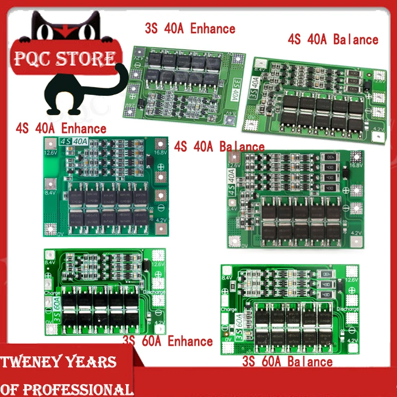 Защитная плата 3S/4S 40A/60A 18650 BMS для зарядки литий ионных батарей двигателя