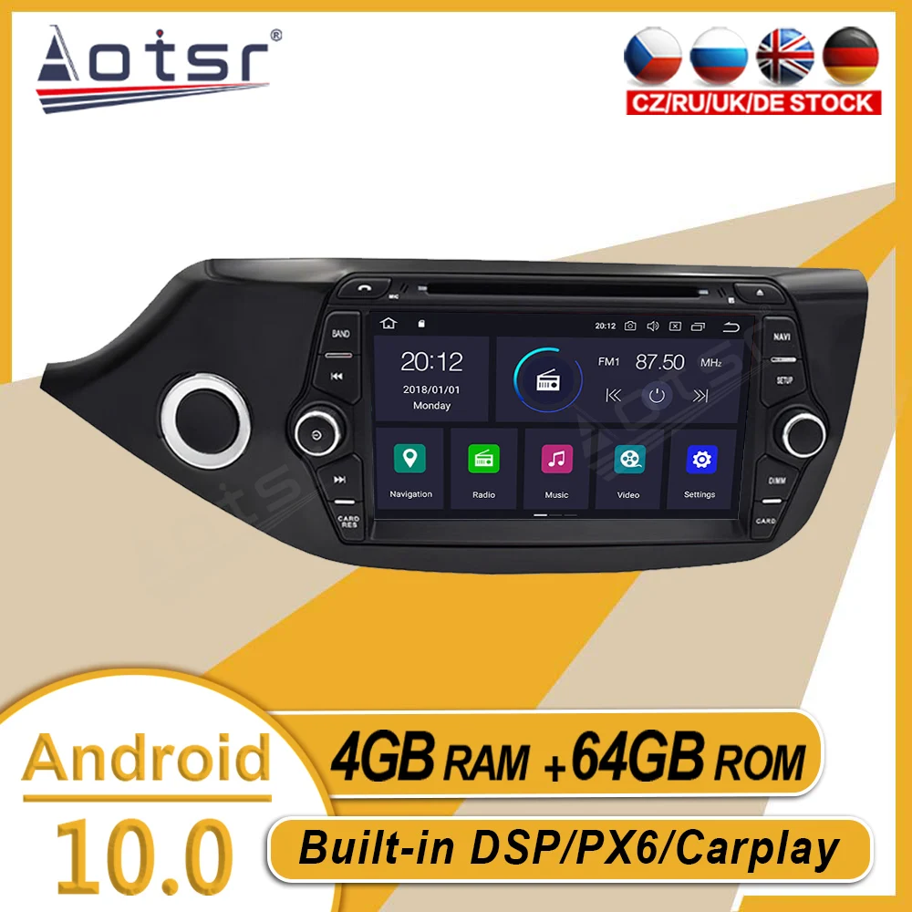 

4 + 64 ГБ для KIA CEED 2013 2014 2015 2016 автомобильный стерео Мультимедийный Плеер Android GPS Navi аудио радио рекордер Carplay PX6 головное устройство