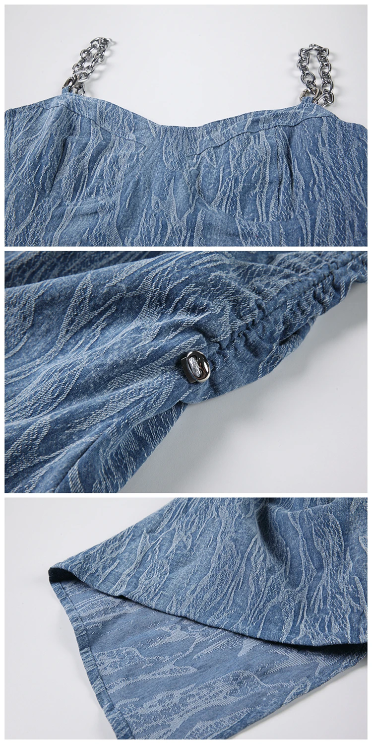 

Fashion Denim Dress Women Chic Chain Strap Holiday Party Summer Woman Dress Vestidos Mini Slim Jeans Dresses For Women SL448
