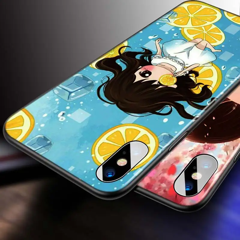 

For iPhone 12 11 Pro Max mini Bright Black Case Cute Loli Girl for iPhone Max XR X 8 7 6 Plus 5S SE Phone Case