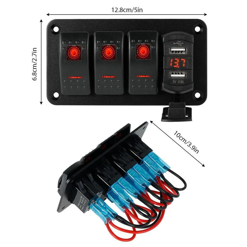 

Input Toggle Switch Panel With USB, Suitable For Cars, Boats, Trucks, RV Boats, Red LED