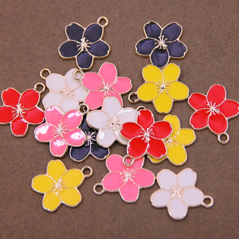 6 шт. цветные Подвески в виде цветка сакуры подвески из сплава с эмалью для