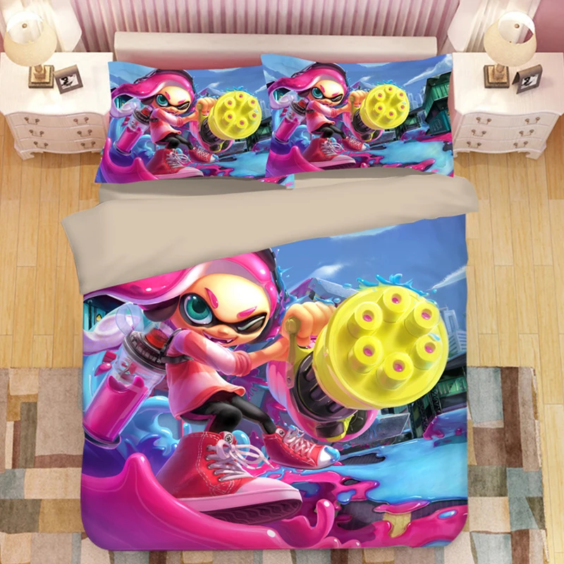 Splatoon мультяшный Комплект постельного белья, пододеяльники, наволочки Splatoon, 2 игровые одеяла, Комплект постельного белья s, постельное белье, Комплект постельного белья