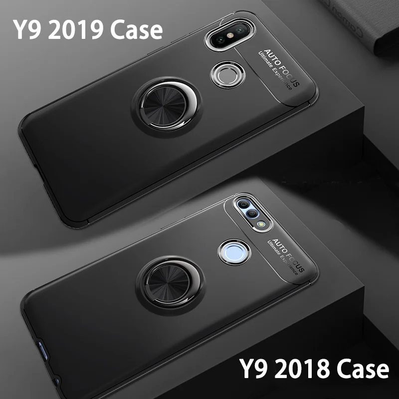 Чехол для Huawei Y9 2018 противоударный бампер Y 9 2019 кольцевой держатель мягкая Матовая