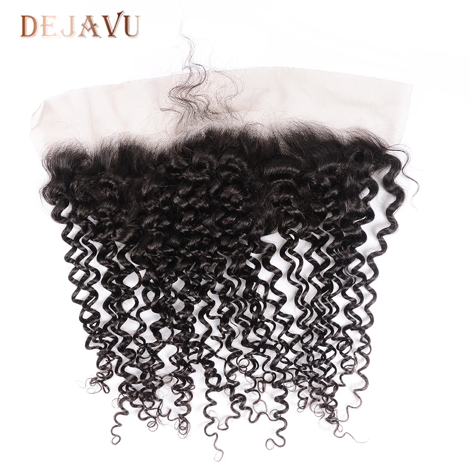 DEJAVU Kinky Curly Bundles With Frontal Non-Remy Hair Peruvian Closure For Black Woman Cabelo Humano | Шиньоны и парики