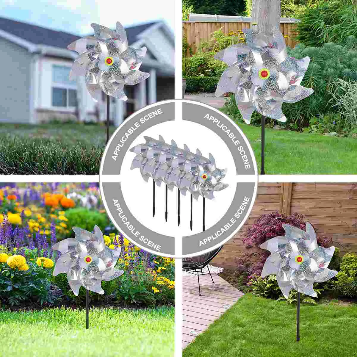 

5pcs Silver Sequined Windmill Colorful Reflective Bird Repellent Artifact