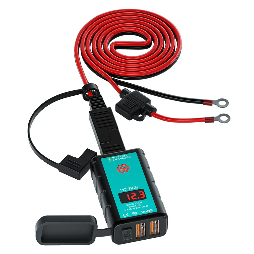 

ZH-1422A3 быстрое зарядное устройство для мотоцикла с двумя портами, водонепроницаемый переходник SAE на USB Type-C, вольтметр, Переключатель ВКЛ/ВЫК...