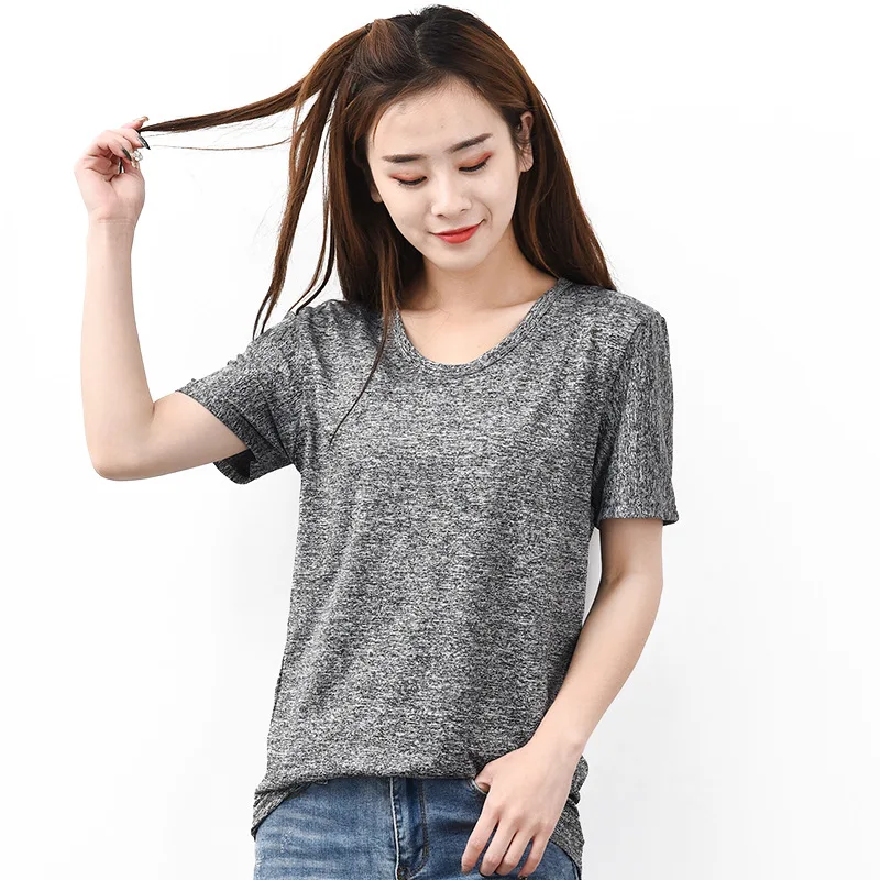 

2021 new fashion T-shirt Ladies Cotton Round Neck Solid Color Short Sleeve