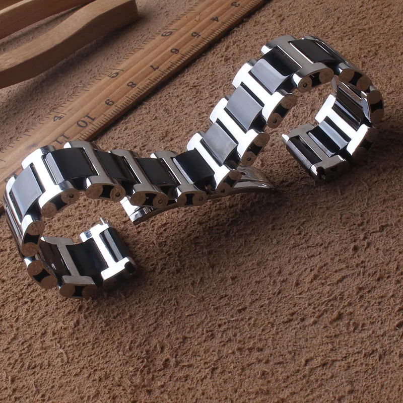 

Watchbands New Fashion Special Ends 22mm Stainless Steel Watch Bands Straps Bracelet Promotion Silver with black for brand wrist