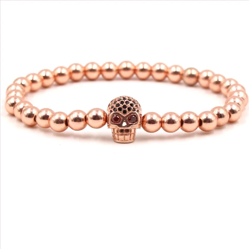 

Punk Style Rose Gold Color Skeleton Head with Cubic Zirconia Stretchy Bracelet for Halloween Day Jewelry