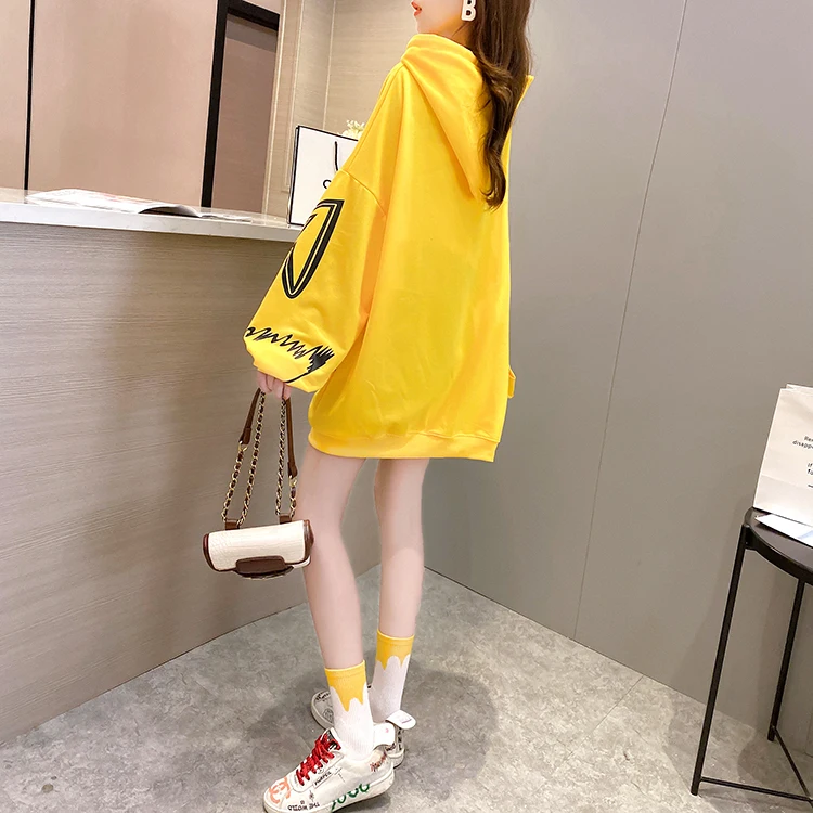 

Large Size Cartoon Print Hoodies And Sweatshirts For Women 2021 Autumn Trendy Loose Harajuku Hip Hop Korean Hooded Streetwear