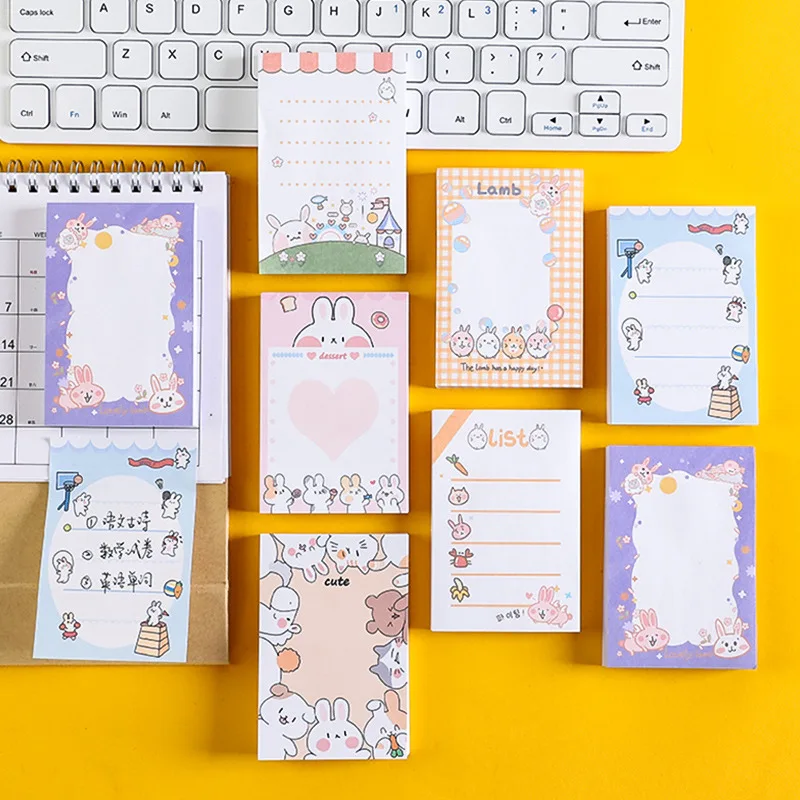 

100Page Cartoon Cute Rabbit Memo Pad Student Hand Account Sticky Notes Tearable Kawaii Message Notebook Office School Supplies