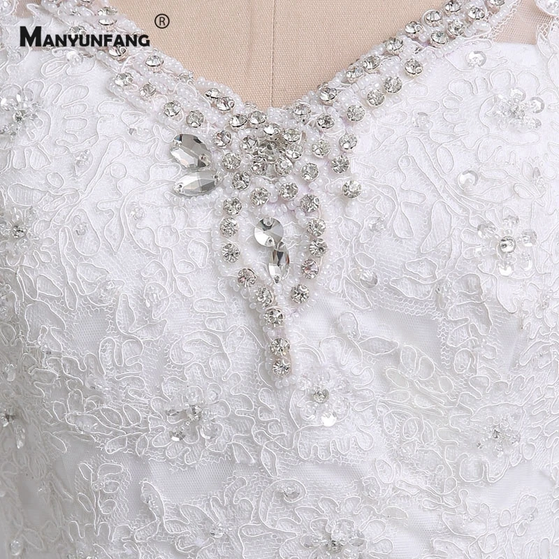 

100% Real Embroidery Appliques Tulle Crystal Chapel Train Mermaid Wedding Dress High-End Cap Sleeve V-Neck Button Bridal Gown