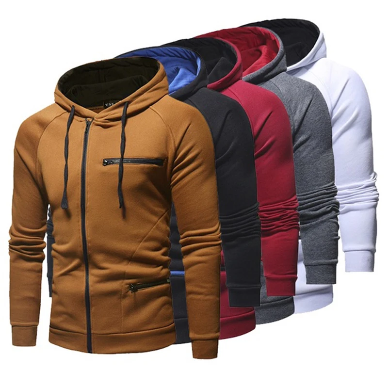 

Autumn Fashion Mens Jacket Coat Casual Solid Winter Zipper Sportswear Hooded Jackets Long Sleeve Coats Slim Fit High Quality