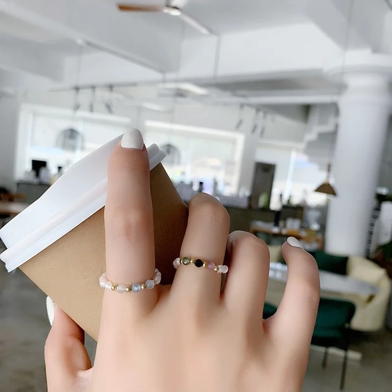 2021 New Crystal Ring Fashion Handmade Beaded Classic Pearl Rings for Women Gilrs Jewelry Wholesale Anillo Accessories