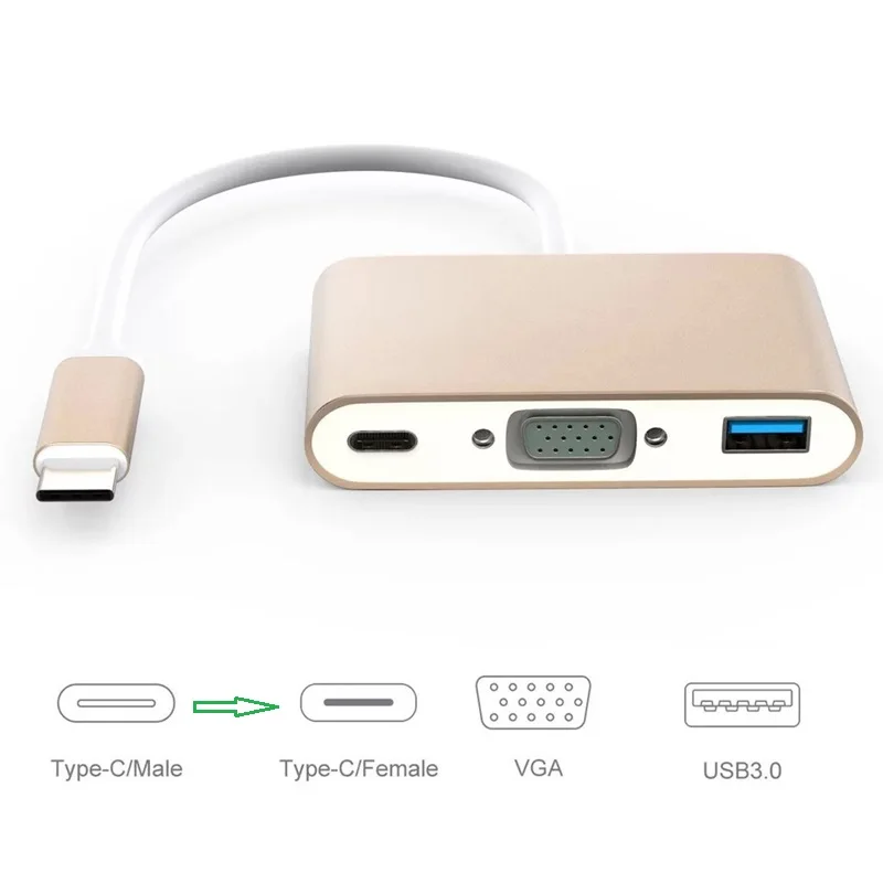 Type C to VGA USB Trumsoon USB-C USB 3,1 type C для VGA USB3.0 USB-C type C конвертер адаптер для нового Macbook Chromebook samsung S8 9 huawei P20 - Цвет: Type C to VGA USB