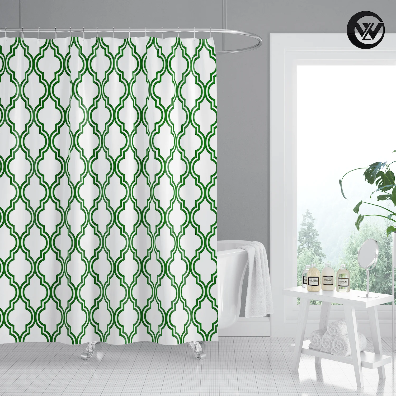 Modern Green Geometric Gourd Shape Design Polyester Shower Curtain
Liner, Waterproof Children Free Shipping Bathroom Cutain