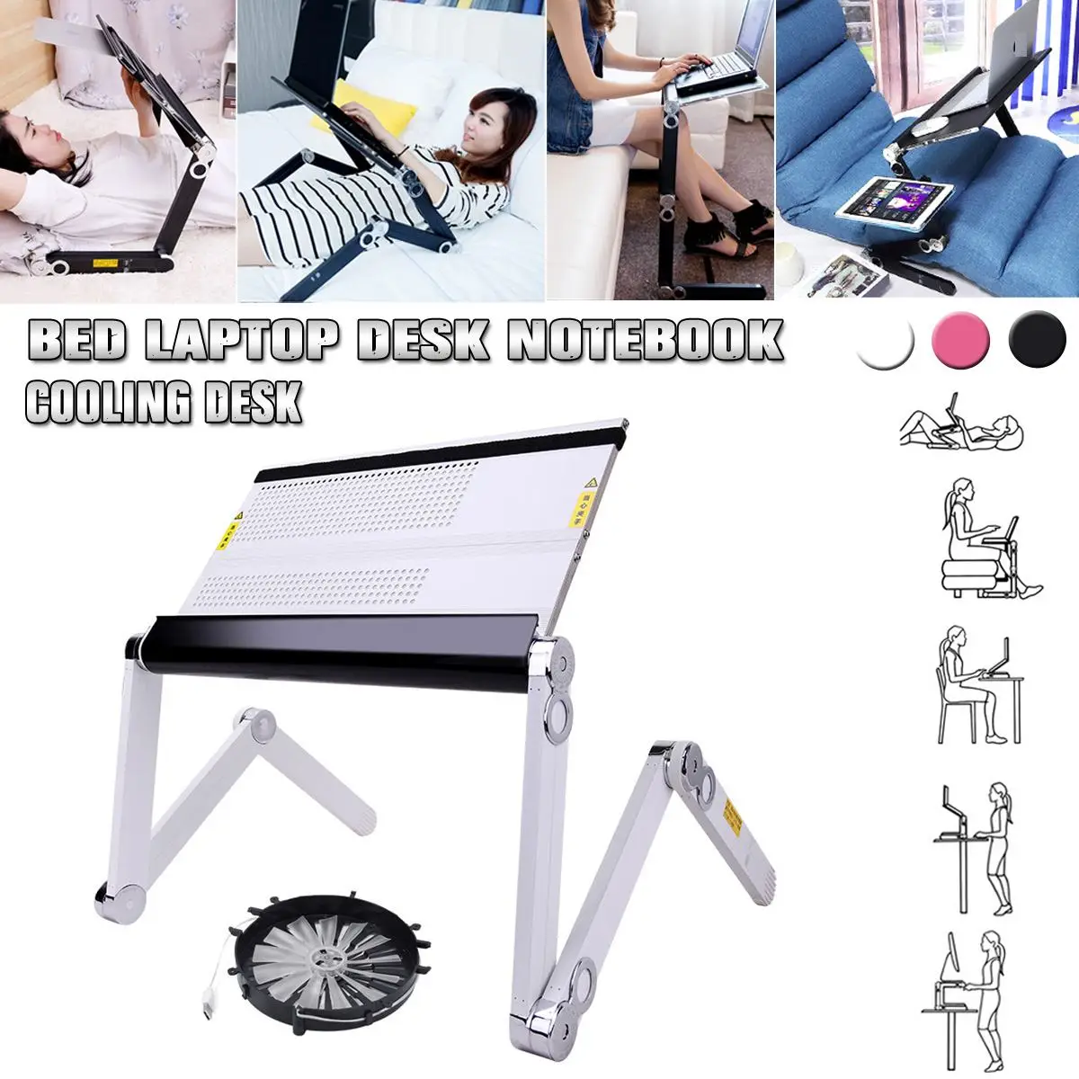 360 Degree Adjustable Notebook Suitable With Cooling Fan Folding Portable Laptop Desk Table Stand Tray for Bed And Sofa